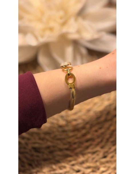 Pulsera acero óvalo nacarado