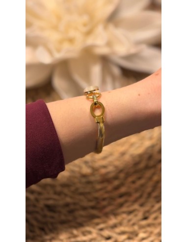 Pulsera acero óvalo nacarado