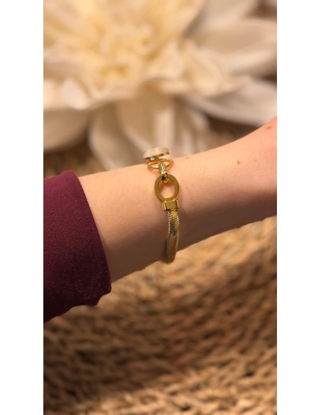 Pulsera acero óvalo nacarado