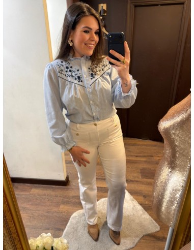 Pantalón wide leg blanco botones