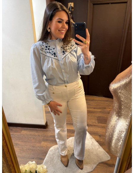 Pantalón wide leg blanco botones