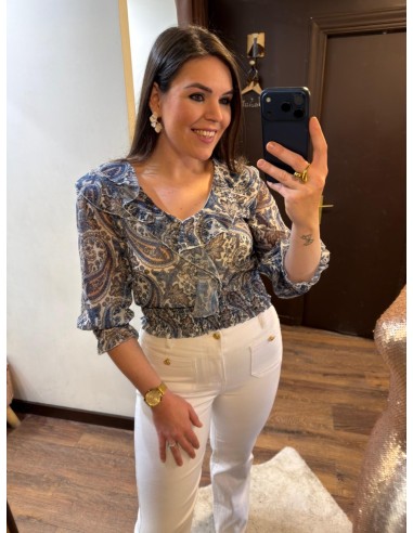Pantalón wide leg blanco botones