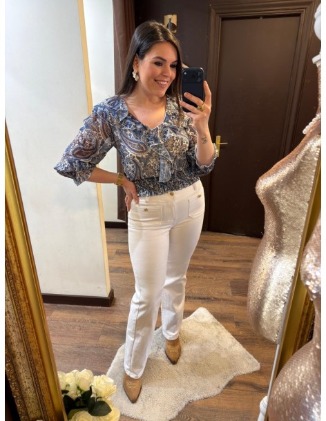 Pantalón wide leg blanco botones