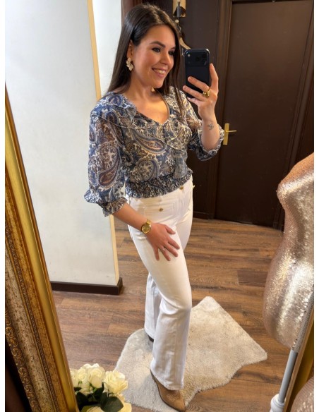 Pantalón wide leg blanco botones