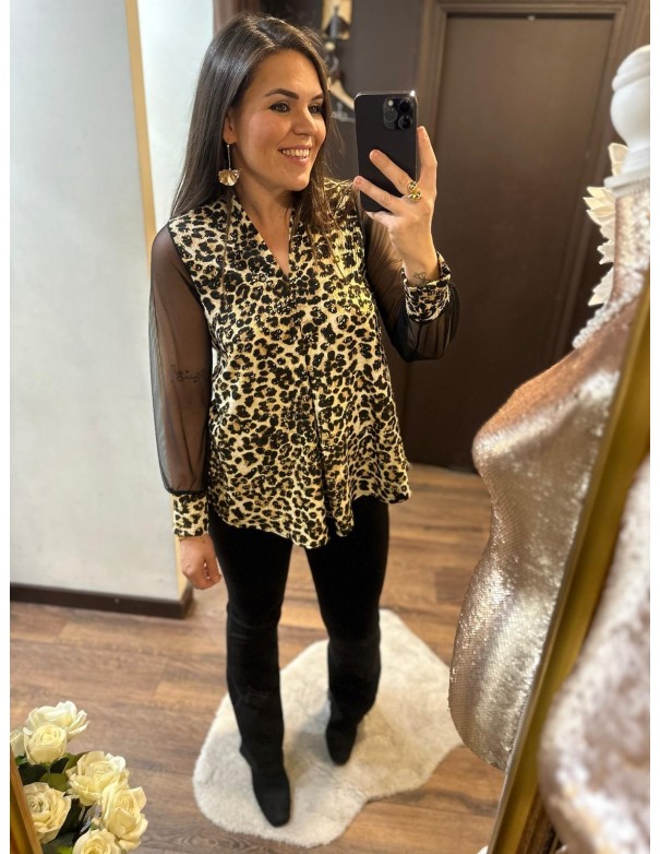 Blusa animal print manga gasa